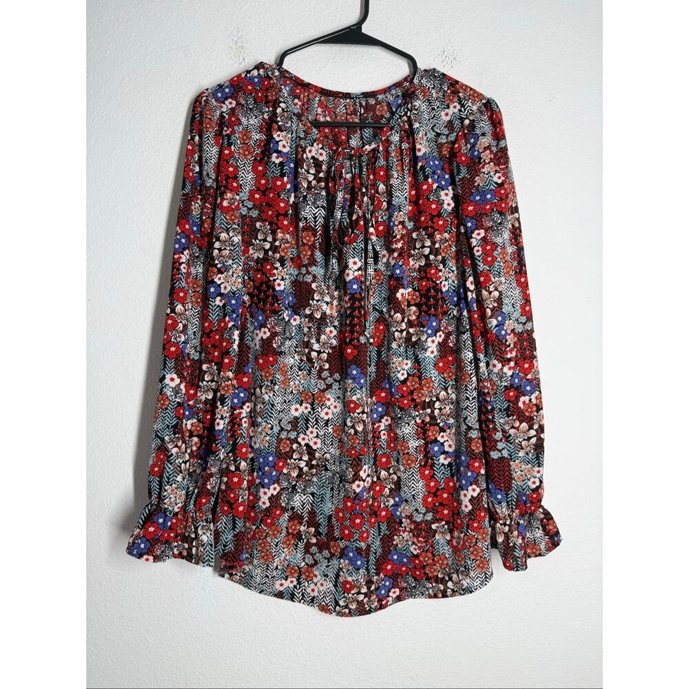 Luxury Boutique Floral Print Tie Neck Long Sleeve Boho Blouse Size M - Picture 3 of 9